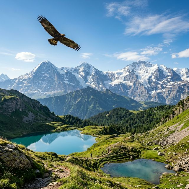 Majestic eagle soaring over mountains